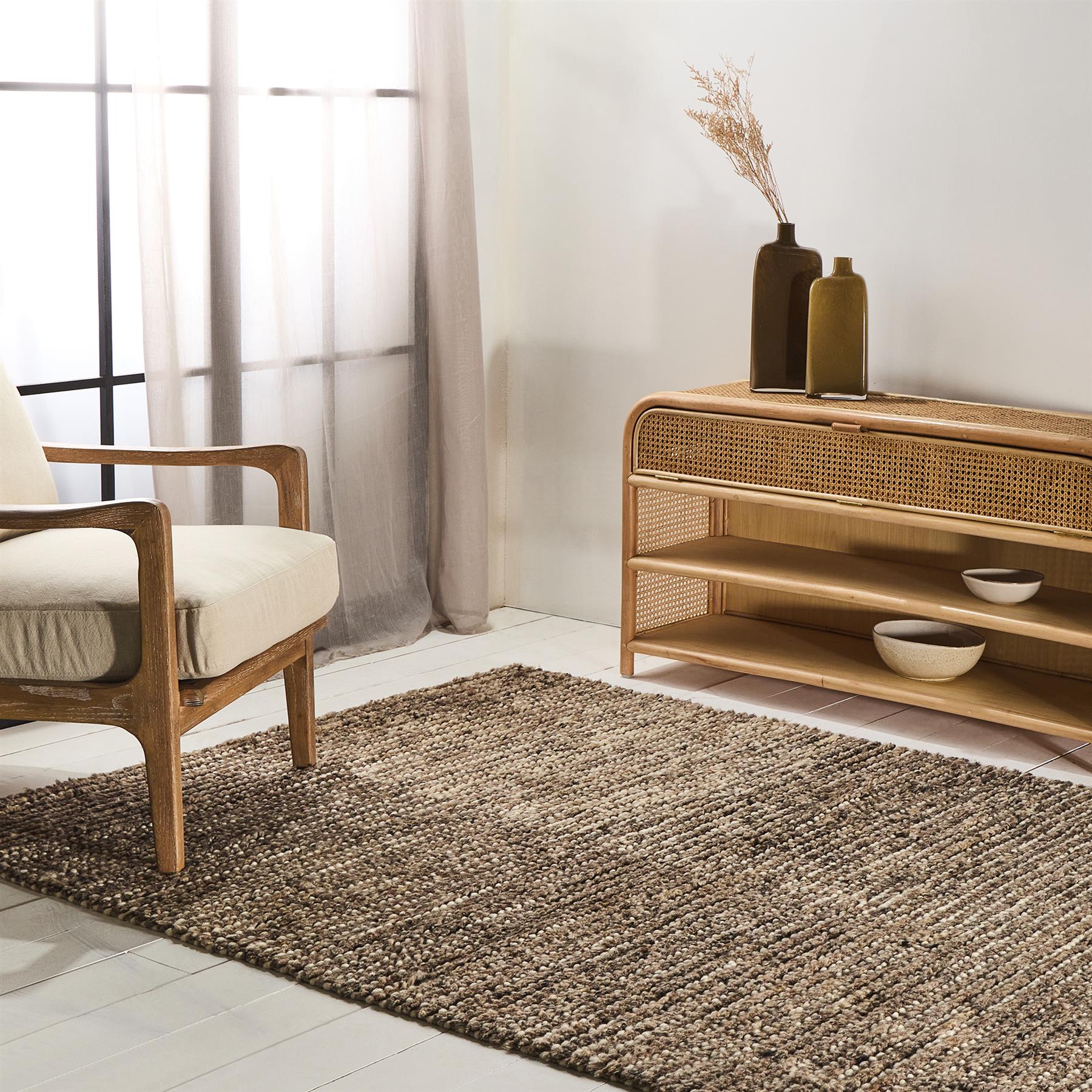 Ballia Rug - Brown Wool and Cotton Rug - 120 x 170cm