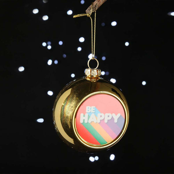 Be Happy Gold Christmas Bauble - Glass - 8cm