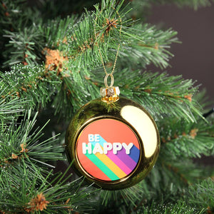 Be Happy Gold Christmas Bauble - Glass - 8cm
