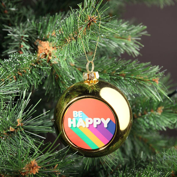 Be Happy Gold Christmas Bauble - Glass - 8cm