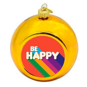 Be Happy Gold Christmas Bauble - Glass - 8cm