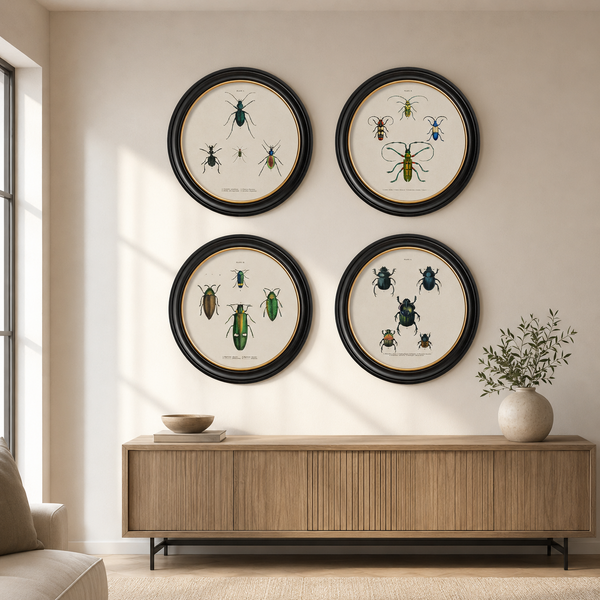 Beetle Plates Framed Wall Art - Set of 4 x 70cm