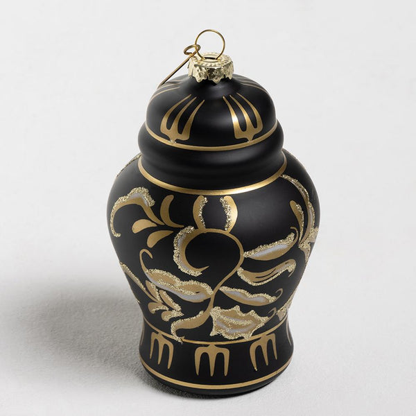 Black and Gold Ginger Jar Bauble - Glass - 11cm