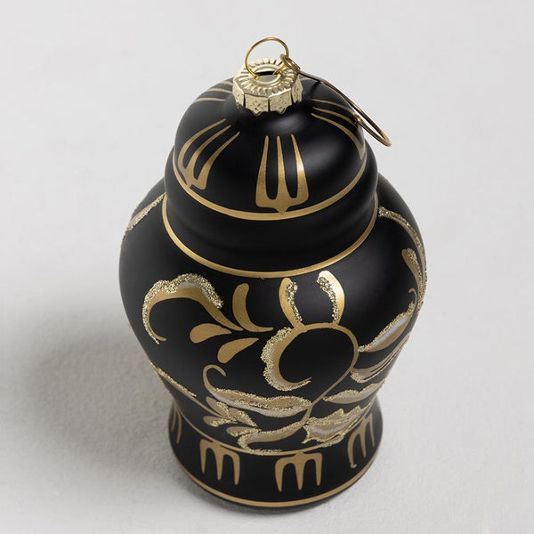 Black and Gold Ginger Jar Bauble - Glass - 11cm