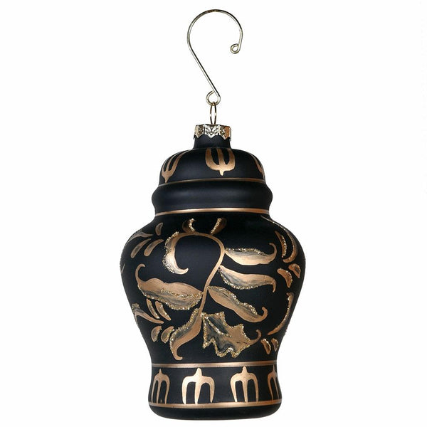 Black and Gold Ginger Jar Bauble - Glass - 11cm