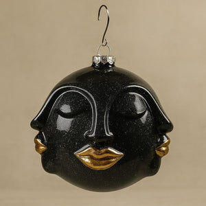 Black and Gold Multi Face Bauble - Glass - 11cm