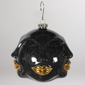 Black and Gold Multi Face Bauble - Glass - 11cm