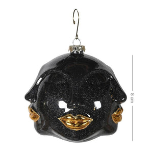 Black and Gold Multi Face Bauble - Glass - 11cm