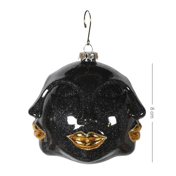 Black and Gold Multi Face Bauble - Glass - 11cm