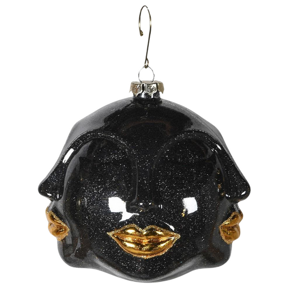 Black and Gold Multi Face Bauble - Glass - 11cm
