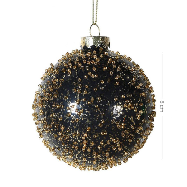 Chunky Gold Glitter Bauble - Black and Gold Glass - 8cm