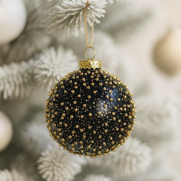 Chunky Gold Glitter Bauble - Black and Gold Glass - 8cm