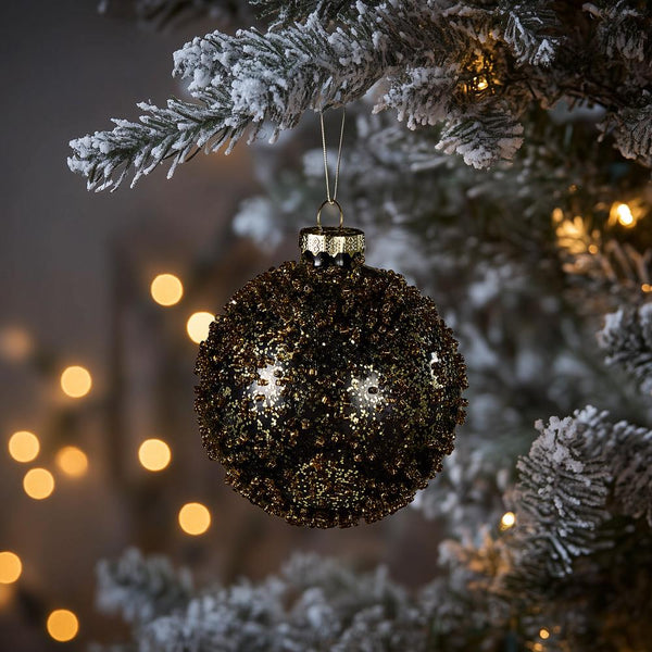 Chunky Gold Glitter Bauble - Black and Gold Glass - 8cm