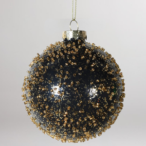 Chunky Gold Glitter Bauble - Black and Gold Glass - 8cm
