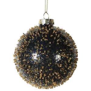 Chunky Gold Glitter Bauble - Black and Gold Glass - 8cm
