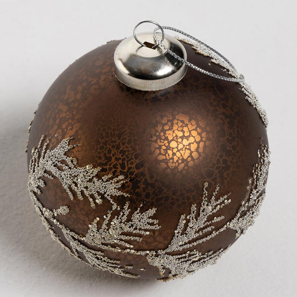 Copper Leaves Glitter Bauble - Glass - 8cm