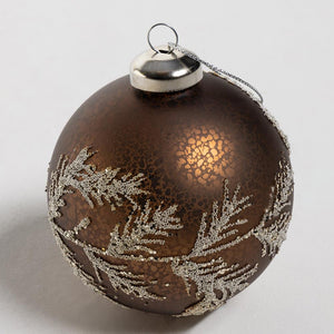 Copper Leaves Glitter Bauble - Glass - 8cm