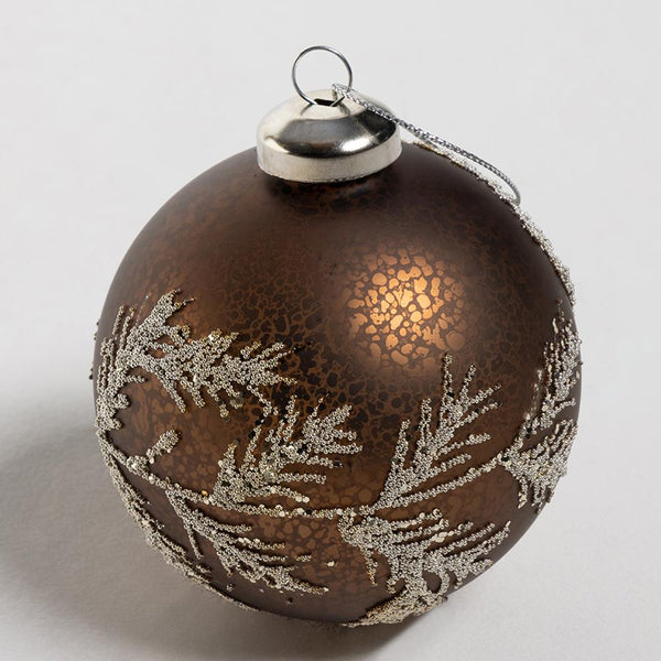 Copper Leaves Glitter Bauble - Glass - 8cm