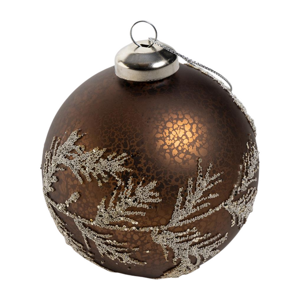 Copper Leaves Glitter Bauble - Glass - 8cm