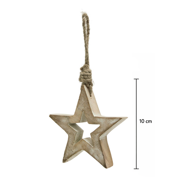 White Wash Wooden Star Decoration - 26cm