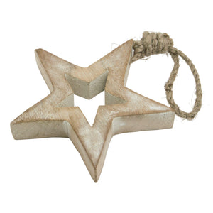White Wash Wooden Star Decoration - 26cm