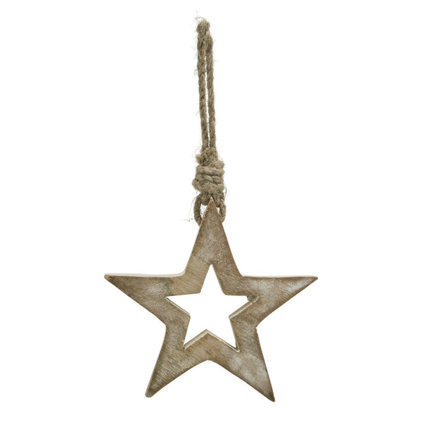 White Wash Wooden Star Decoration - 26cm
