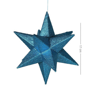 3D Blue Glitter Star Bauble - Lightweight Paper - 17cm