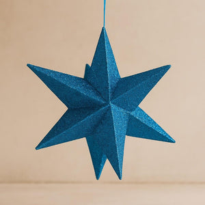 3D Blue Glitter Star Bauble - Lightweight Paper - 17cm