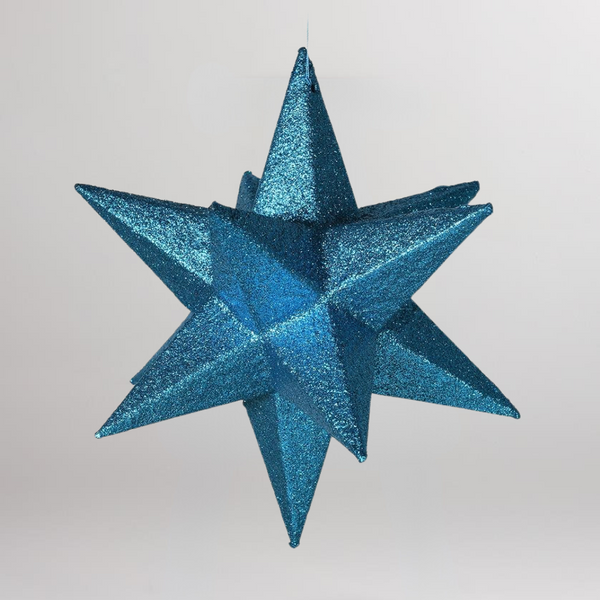 3D Blue Glitter Star Bauble - Lightweight Paper - 17cm