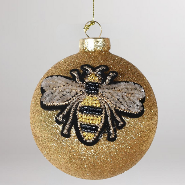Gold Bee Glitter Bauble - Gold Glass - 8cm