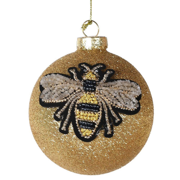 Gold Bee Glitter Bauble - Gold Glass - 8cm