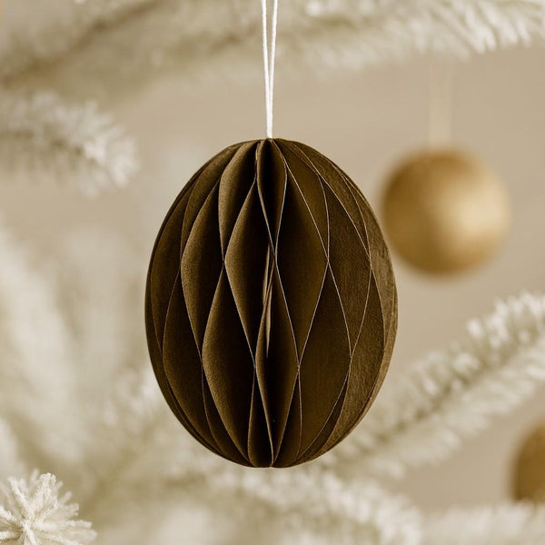 Moss Grey Paper Egg Baubles - Pack of 10 - 7cm