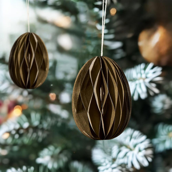 Moss Grey Paper Egg Baubles - Pack of 10 - 7cm