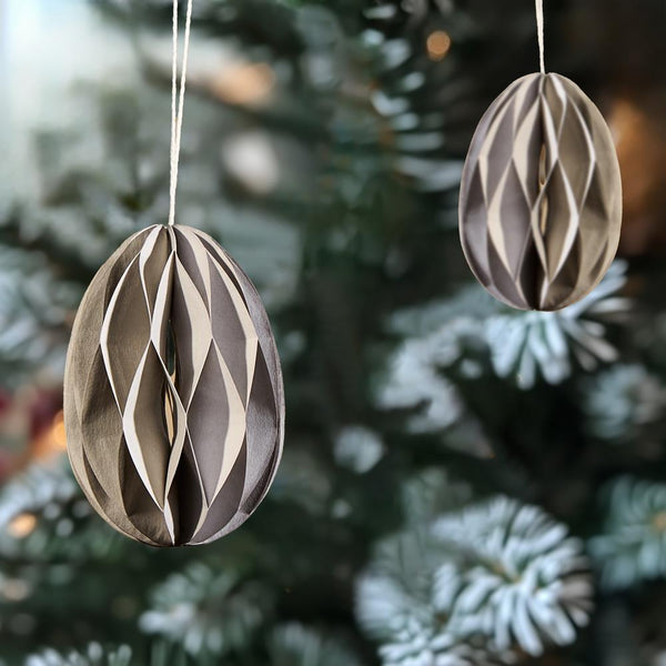 Grey Paper Egg Baubles - Pack of 10 - 7cm