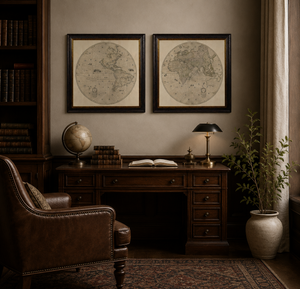 Hemispheres Framed Wall Art - Set of 2 x 70cm