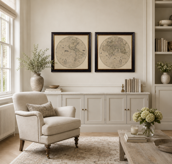 Hemispheres Framed Wall Art - Set of 2 x 70cm