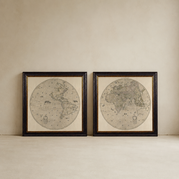 Hemispheres Framed Wall Art - Set of 2 x 70cm
