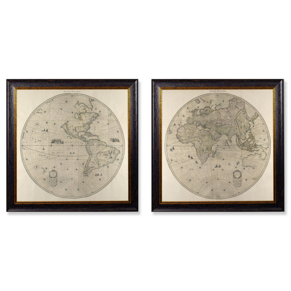 Hemispheres Framed Wall Art - Set of 2 x 70cm