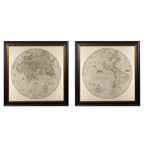 Hemispheres Framed Wall Art - Set of 2 x 70cm