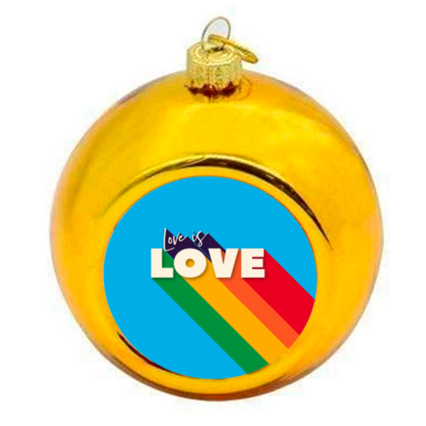 Love Is Love Gold Christmas Bauble - Glass - 8cm