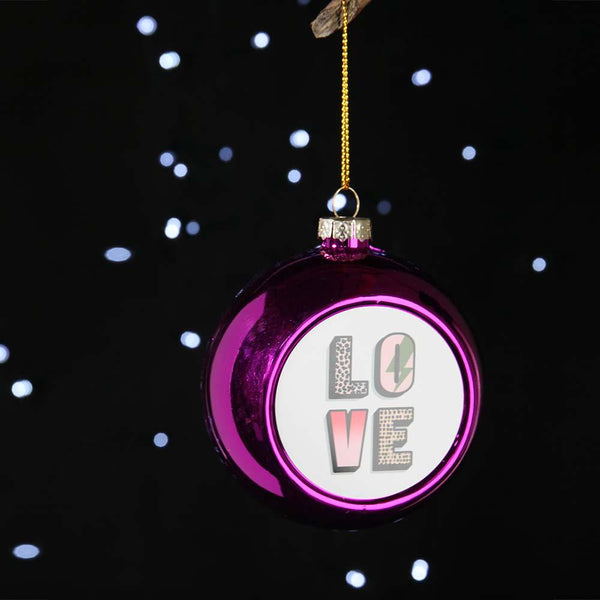 LOVE Pink Christmas Bauble - Glass - 8cm