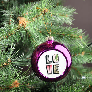 LOVE Pink Christmas Bauble - Glass - 8cm