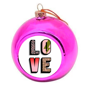 LOVE Pink Christmas Bauble - Glass - 8cm