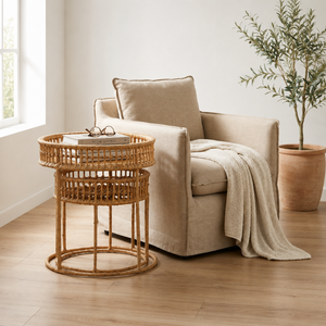 Round Rattan Nesting Tables