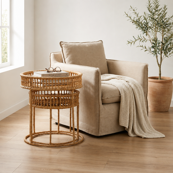 Round Rattan Nesting Tables