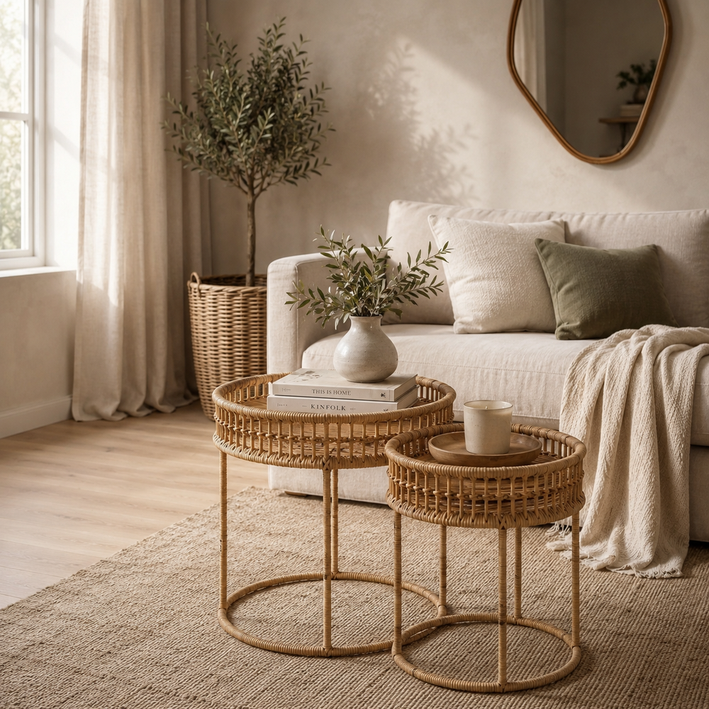 Round Rattan Nesting Tables