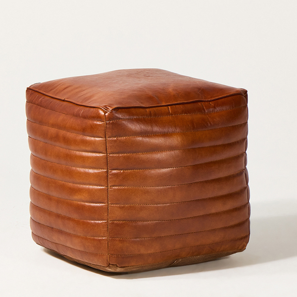 Square Leather Pouffe