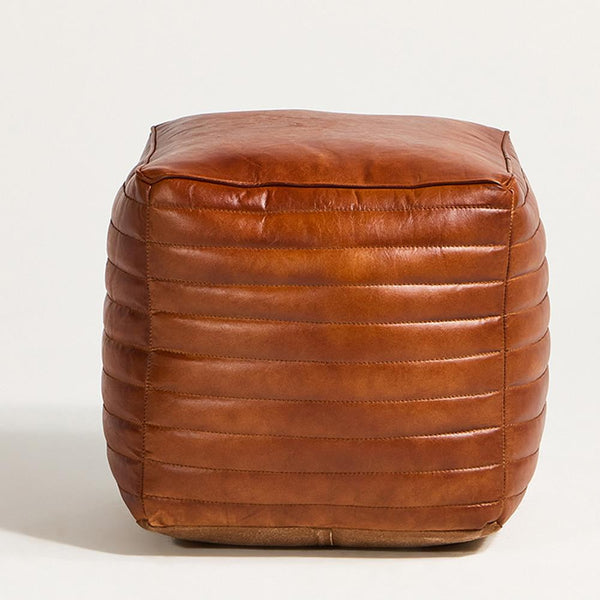 Square Leather Pouffe