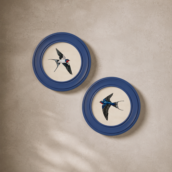 Swallows Framed Wall Art - Blue - Set of 2 x 44cm