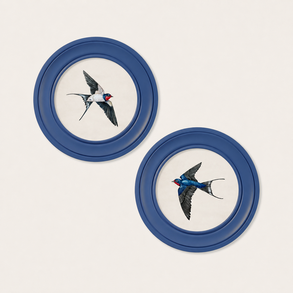 Swallows Framed Wall Art - Blue - Set of 2 x 44cm